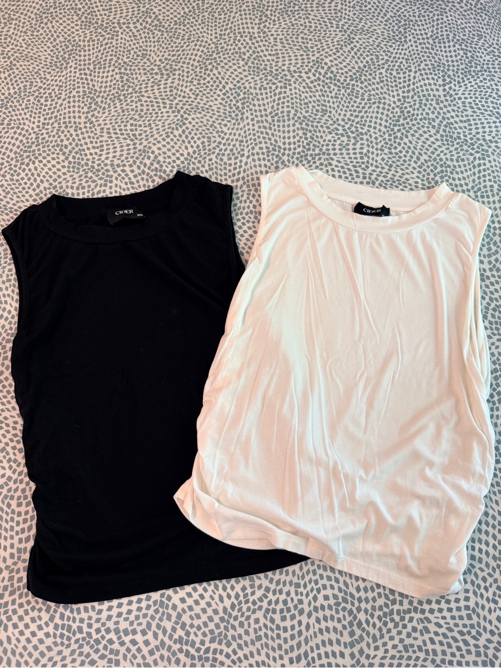 Cider | Two Ruched Sleeveless Tops, Black and White